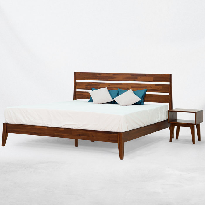 Acacia Emery 2Piece Bedroom Set Solid Wood Bed Frame with High Headboard and Nightstand